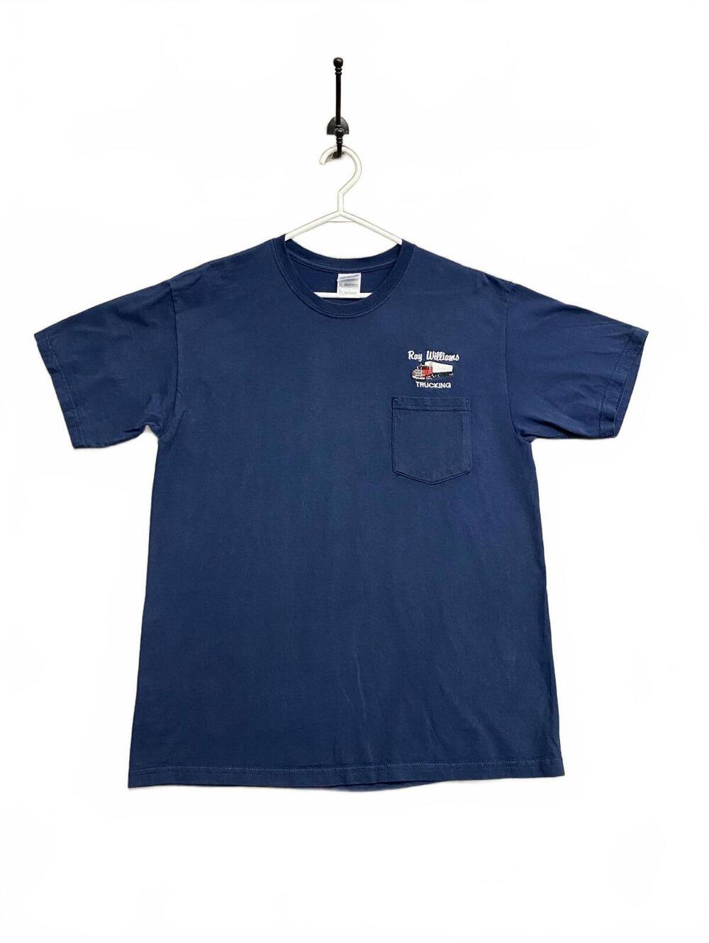 Ray Williams Trucking Navy Blue Pocket T-Shirt On Gildan Tag Size Large